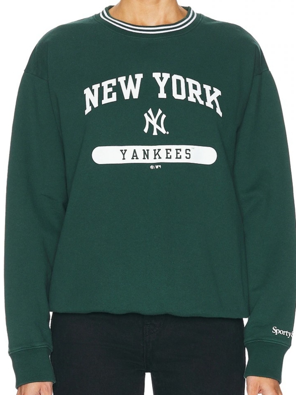 Sporty & Rich New York Yankees League Crewneck Sweatshirt In Forest Green - L